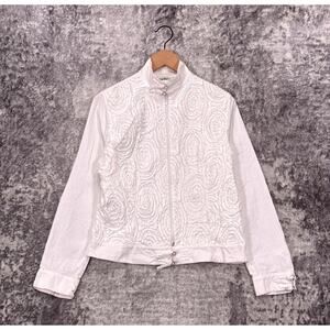 Anne Fontaine Jacket 42 / US 10 Womens White Floral Textured Cropped Full Zip